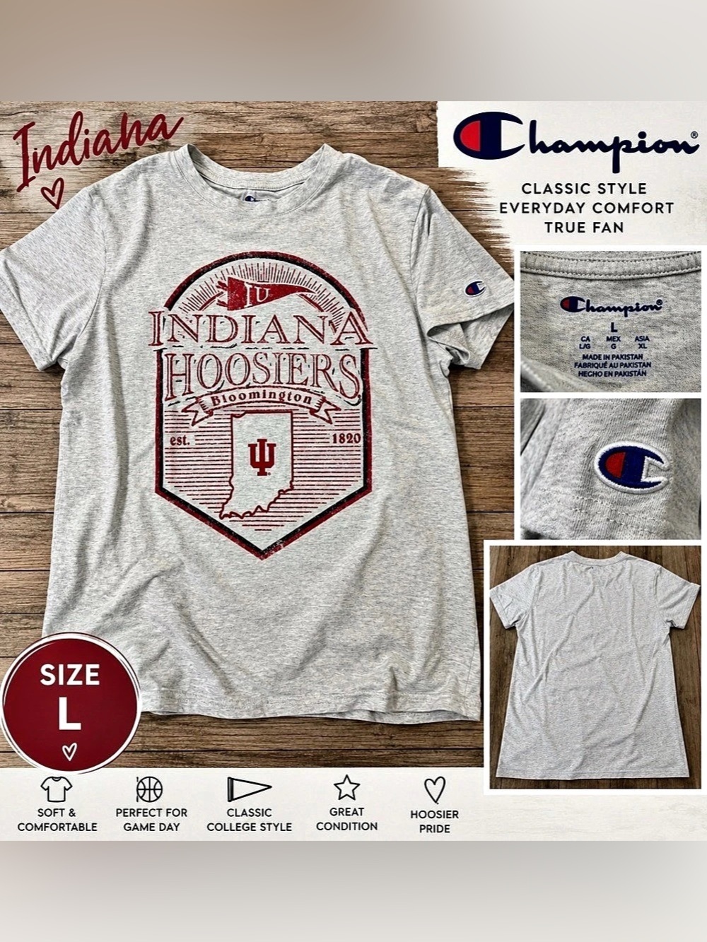 Champion Indiana Hoosiers Bloomington Graphic T-Shirt – Size Large